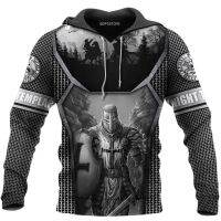 [Qinqin clothing]2022ใหม่อัศวิน Templar 3D พิมพ์ Hoodies ผู้ชายแฟชั่นคลุมด้วยผ้าท็อปส์ลำลองทุกวันหลวมเสื้อแจ็คเก็ตเสื้อสวมหัวขนาดใหญ่