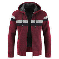 Winter Sweater Coat Men Thick Warm Hooded Cardigan Jumpers Men Striped Wool Liner Zipper Fleece Coats Men