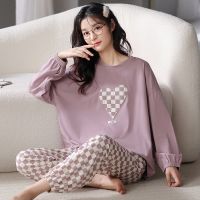 【YP】 Outono Manga Longa Algodão Pijama Feminino Simples Mulheres Conjuntos Calças Pijamas Casa Moda