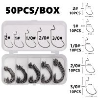 50 ชิ้นกล่องตะขอตกปลาชุด Jig Crank Barbed Hook สูงคาร์บอนสแตนเลสกว้าง Offset Fishhook Soft Worm sea Hook Tackle-hexinge