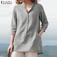 ZANZEA Womens 34 Sleeve V Neck Button Down Casual Loose Blouse