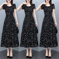 [COD] High-end round neck floral chiffon dress womens long section 2022 summer new large size slim waist