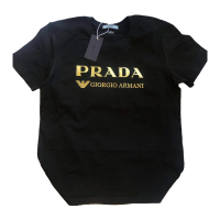 【Classic replication】 เสื้อยืดคอกลมพิมพ์ลาย Prada สีบรอนซ์แบบยุโรปและอเมริกาสำหรับผู้ชายและผู้หญิงเทรนด์แขนสั้นทรงหลวม ปราด้า