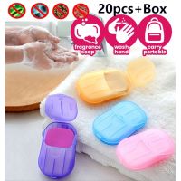 20 Pieces + Box Mini Travel Paper Soap Hand Wash Portable Hand Washing Tablets Aroma Sliced Cleaning Paper