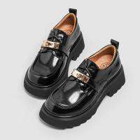 [COD] 2023 new British style buckle lace black leather shoes womens thick-soled thick-heeled loafers