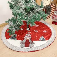 Thick Christmas Tree Skirt Red Christmas Tree Foot Cover Snowflake Santa Claus Printed Christmas Tree Carpet Base Mat Decor