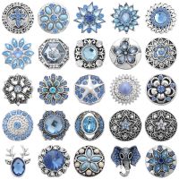 5pcs/lot Snap Jewelry 18mm Snap Buttons Light Blue Rhinestone 18mm Flower Snap Buttons Fit 18mm Snaps Bracelets Bangles