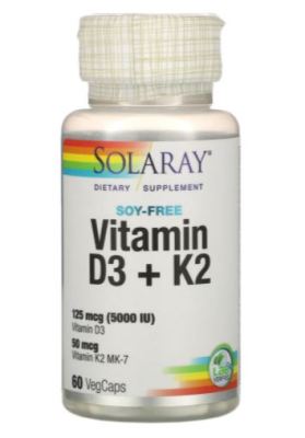 Solaray, Vitamin D3 + K2, 60 VegCaps