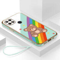 เคสoppo a15 กรอบสีทองชุบด้วยไฟฟ้า รวมทุกอย่าง ฝาหลัง วัสดุ TPU ป้องกันการหล่น ป้องกันการชนกัน กันน้ำ สายรัดข้อมือการ์ตูนน่ารัก เคสโทรศัพท์มือถือ