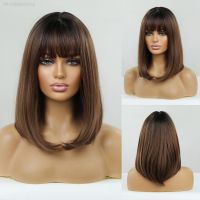 Honey Brown Synthetic Wig with Bangs Middle Long Straight Wigs for Black Women Cosplay Daily Party Heat Resistant Fiber Hair [ Hot sell ] ea1voy