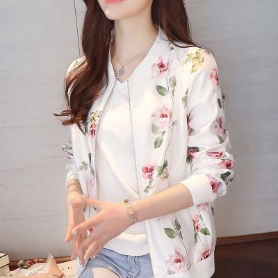 Chiffon Thin Style Air Conditioning Sunscreen Clothing Jacket Womens Korean Version Long-Sleeved Zipper Baseball Uniform Printed Loose Short
