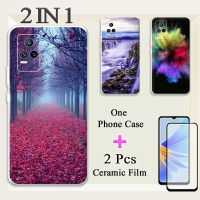 2 IN 1เคสซิลิโคนสำหรับ VIVO V21E 4G เคสโทรศัพท์พร้อมที่ป้องกันหน้าจอกระจกแบบเทมเปอร์โค้งเซรามิค