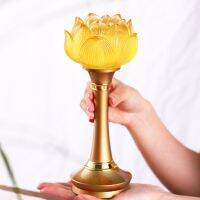 Chinese Liuli Lotus Lamp Ornaments Home Plug-in Lamp Accessories Buddha Hall Lamp Decorations Traditional Buddha Supplies