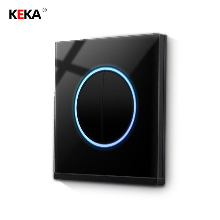 keka-2ช่องสวิตช์โคมไฟสัมผัสจุดผนัง1ช่องสวิตช์รีเซ็ตไฟติดผนังแผง4กระจกนิรภัยสีพร้อมไฟ-led