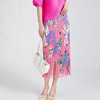 ✓ Aiden001 Average size Summer Fringed Skirt Womens Elastic Waist Print Mid-Length Pleated Hip Skirt BQ015C-5