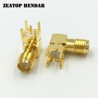 200Pcs Brass SMA Female Right Angle Jack 4 Leg PCB Mount Plug Straight RF Coaxial Connector Gold Plated Electrical Connectors