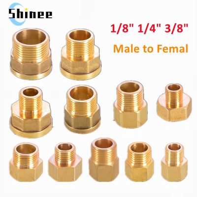 Brass 1/8 1/4 3/8 Female to Male Threaded Hex Bushing Reducer Copper Pipe Fitting Water Gas Adapter Coupler Connector Watering Systems Garden Hoses