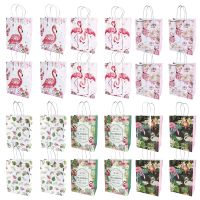 4Pcs Flamingo Party Gift Bags Pink Flamingo Paper Packing Bag Pouch Packaging Hawaii Flamingo Birthday Party Decoration Supplies