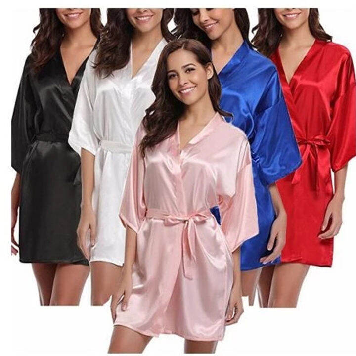 Bridesmaid Bathrobe Kimono Sleepwear Bride Robe Satin Lazada.co.th