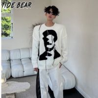 TIDE BEAR เสื้อยืดผู้ชายแขนยาวคอกลมลำลองทรงหลวมสำหรับฤดูหนาวของเสื้อกันหนาวผู้ชายคอเต่าย้อนยุค