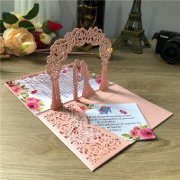 (50 pieceslot) 3D Pop-Up Pink Wedding Invitation Card Tti-folded Cut Pocket Bride And Groom Greeting Invitations IC144