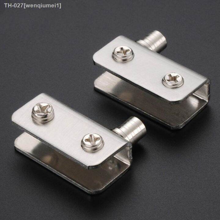 2pcs-glass-pivot-hinge-rotation-axis-stainless-steel-wine-cabinet-door-rotating-hinges-clamp-clip-shaft-hidden-hinge