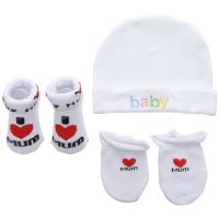 D7YD 3pcs Infant Baby Cartoon Hat Glove Socks Set Newborn Hats Set for Baby Girls Boys Skin-friendly Hat Gloves Socks Suit  by Hs2023