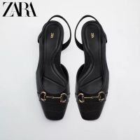 2022 Summer ZARAˉ New Womens Shoes Square Head Flat Bottom Lazy Shoes Small Fragrant French Horse Buckle Square Head Sandals Women