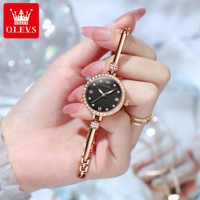 นาฬิกา OLEVS สำหรับผู้หญิง2023ใหม่ต้นฉบับกันน้ำสง่างามเกาหลีฝาสไตล์เพชรแฟชั่นควอตซ์นำเข้านาฬิกาผู้หญิงส่องสว่าง