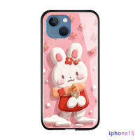 เคสเพชรสำหรับ Apple iPhone 15 Plus 15 Pro 15 Pro Max เคสหรูหราดีไซน์รูปการ์ตูนแกะน่ารักรูปกระต่ายกระต่ายและแมวกระจกเทมเปอร์เคสฝาหลัง