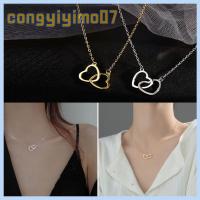 CONGYIYIMO07 3pcs เหล็กไร้สนิม สร้อยคอห้อยความรัก เครื่องประดับอัญมณีอัญมณี หัวใจคู่ จี้สร้อยคอ ที่มีคุณภาพสูง น้ำหนักเบา ที่พันรอบลำคอกระดูกไหปลาร้า สำหรับผู้หญิง