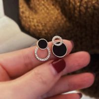 Asymmetric Black Zircon Stud Earrings For Women Hollow Round Love Heart Geometric Earring Wedding Party Unusual Jewelry Gifts