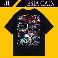 2023 NEWJC-YuYu Hakusho อะนิเมะเสื้อผู้ชายและผู้หญิงขนาดใหญ่ผ้าฝ้ายเสื้อยืดสีดำ