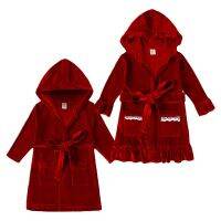 Christmas Family Matching Kids Baby Gilrs Boys Red Velvet Night-robe Hoodie Winter Children Long Sleeve Coats Night Gown Pajamas