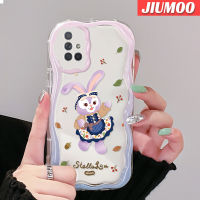 JIUMOO เคสปลอกสำหรับ Samsung Galaxy A72 4G A72 5G เคสลายการ์ตูนกระต่ายสีม่วงสีสันสดใสน่ารักเนื้อครีมกันกระแทกแบบใสนิ่มเคสมือถือโปร่งใสลายกล้องถ่ายรูปสร้างสรรค์ปลอกป้องกันซิลิโคน