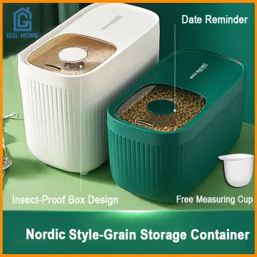 1pc automatic output rice bucket, large capacity grain container, moisture  proof insect proof sealed storage containers, household airtight rice  dispenser, food storage jar, plastic rice storage box, home kitchen  supplies