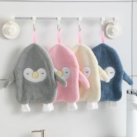 ✳✤■ 1pcs Soft Velvet Hand Towel Hanging Bathroom Towels Cute Penguin Kids Towel Kitchen Towels Toilet Wipe Household Cleaning Cloth