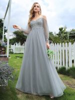 Elegant Sequins Bridesmaid Dress Tulle A-line Ever Pretty 2022 Evening Dresses With See through Cold Shoulders Vestidos De Gala