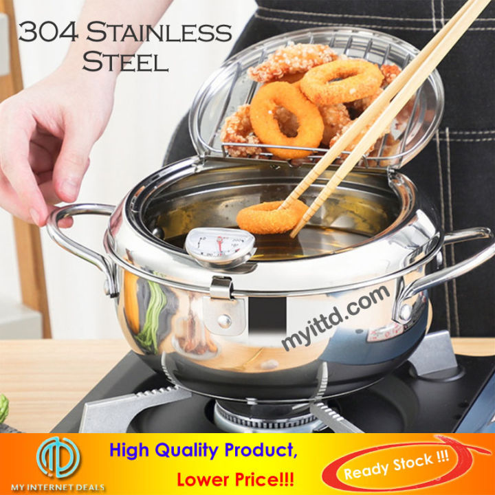 Deep Fryer Pot Fryer Pan 2.2L 304 Stainless Steel With Temperature Control  Lid