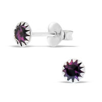 Silverthai 925 Silver Many Claw Crystal Earring Stud (Amethyst), ต่างหูเงินแท้ 92.5% ต่างหูคริสตัลแอเมทิส