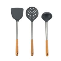 Silicone Heat-Resistant Design Kitchen Set Cooking Tools Utensils Set Spatula Shovel Soup Spoon with Wooden Handle