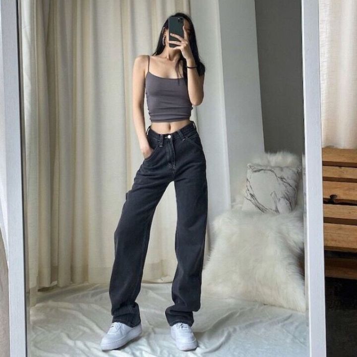 【COD】 LAansite Mom Jeans Wide Legs Baggy Pants Highwaist Korean Maong ...