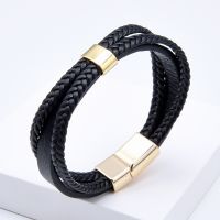 Multi-layer Woven Leather Rope Chain Bracelets Classic Alloy Magnetic Buckle Mens Leather Bracelet Fashion Jewelry Wholesale Charms and Charm Bracele