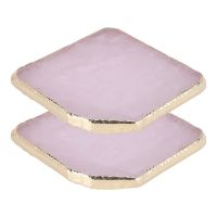 2Pcs Agate Slice Pink Agate Coaster Teacup Tray Decorative Design Stone Coaster Gold Edges Home Decor Gemstone Coaster Natural Crafts