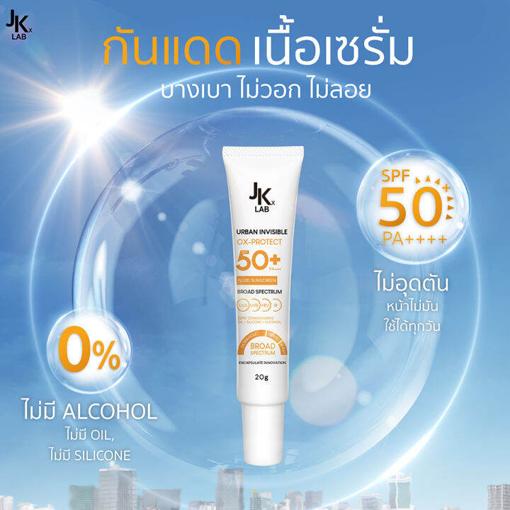 jkxlab-urban-invisible-sunscreen-spf50-pa-20-g-กันแดดเซรั่ม-สูตรน้ำบางเบาพิเศษ-ไม่ให้สี-ไม่วอก-ไม่ลอย-ปกป้องผิวครอบคลุมทุกแสง-ไม่อุดตัน-หน้าไม่มัน