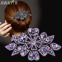 ♝☒☏ AWAYTR Crystal Flower Barrettes Hair Clips for Women Vintage Rhinestone Hairpins Headwear Girls Hair Accessories Jewelry Clips