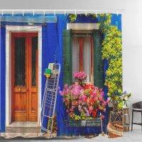 Batch European Flowers Scene Garden Decoration Shower Curtain Colorful Houses Decorated with Flowers Windows Decorate Shower Curtain for Show Stall Bathroom Waterproof of Standard