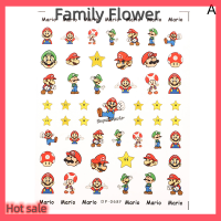 Family Flower Flash Sale 5D สติกเกอร์ติดเล็บลาย Super Mario Bros น่ารักสำหรับตกแต่งเล็บตัวการ์ตูนน่ารักสำหรับเด็กของขวัญวันเกิด