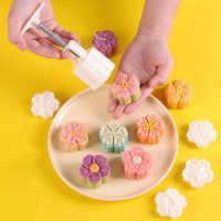 3D Mooncake Mold Cherry Blossom Flowers Sakura Pattern Stamps Hand Press Cookie Mould Mid-autumn Festival Baking Accessories Bread Cake  Cookie Access