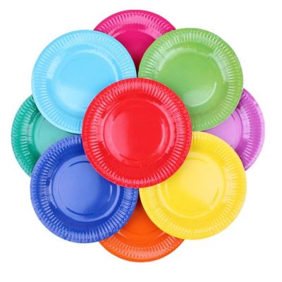 【hot】 10PCS/LOT Multi-Colored Disk Disposable Plates Paper Pan Decoration for Kids Birthday Wedding Tableware Supply